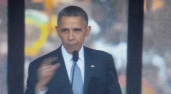 Obama telling a freedom-themed fable in Soweto