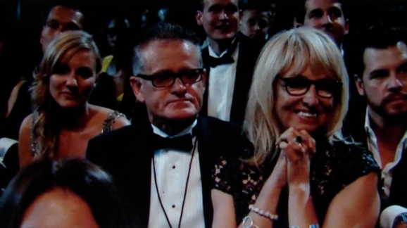 Proud parents: Father Vic O'Connor and mother Sonya Yelich watch their daughter give her suppressed Grammy speech for Song of the Year, 'Royals'.