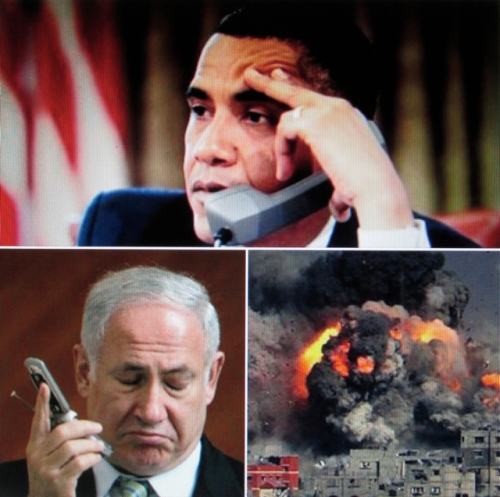 Heated Exchange: Barack Obama tells Israeli Prime Minister Benjamin Netanyahu he won’t get anymore bucks if Israel keeps bombing Palestinians in Gaza.