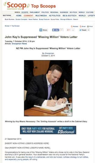 ‘Nice Guy’ Key: NZ’s Prime minister drafts of the smugly-toned ‘Missing Million’ voters letter in Cabinet Diary.